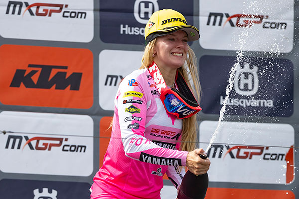 Photo of motocross rider Lotte Van Drunen at the 2026 MXGP of the Netherlands at Arnhem Podium